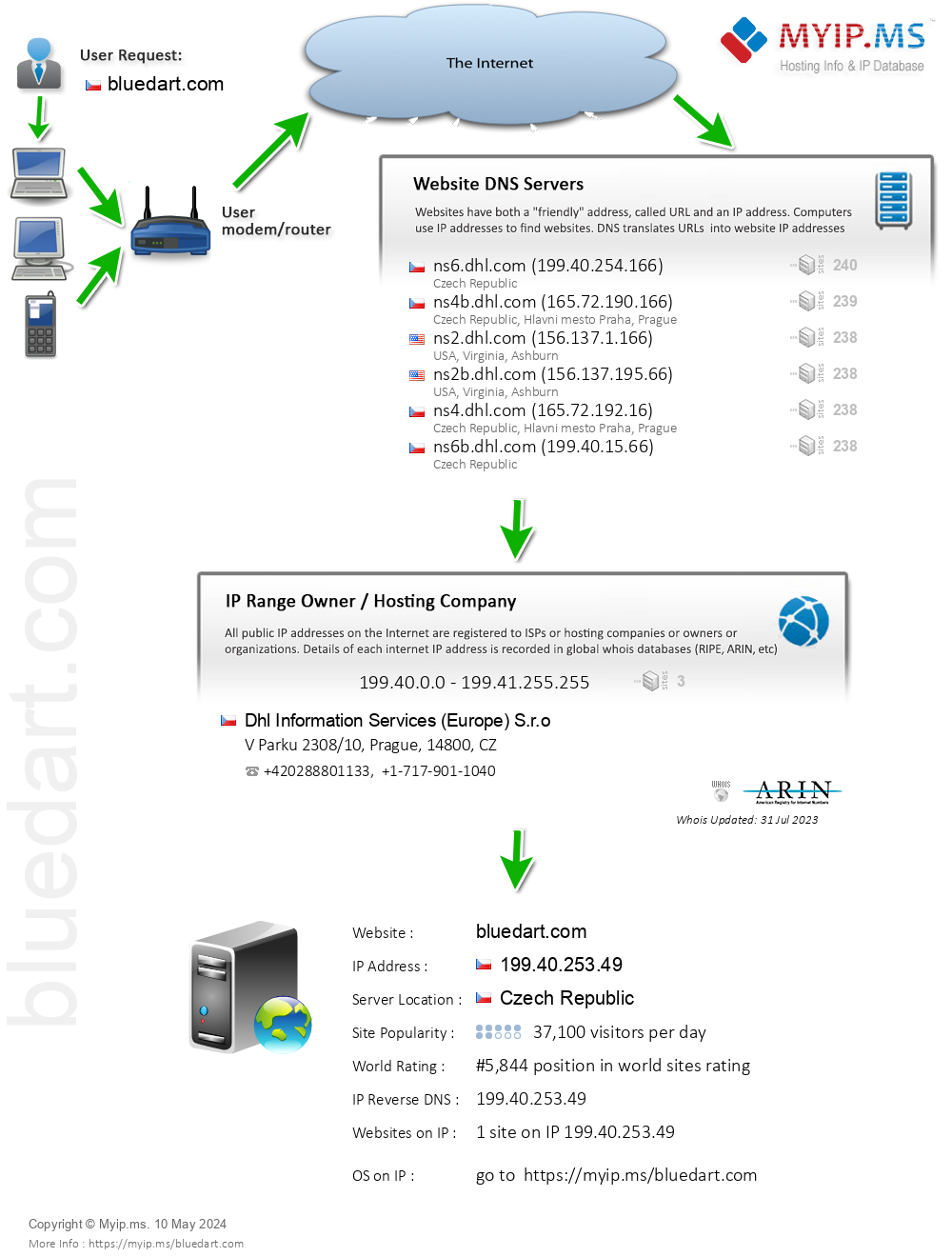 Bluedart.com - Website Hosting Visual IP Diagram